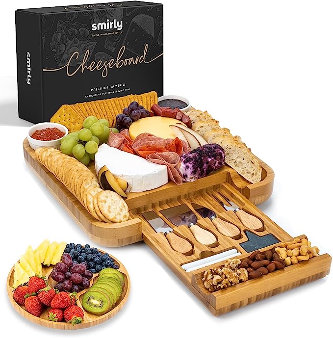 SMIRLY Charcuterie Boards Gift Set: Large Charcuterie Board Set, Bamboo Cheese Board Set
